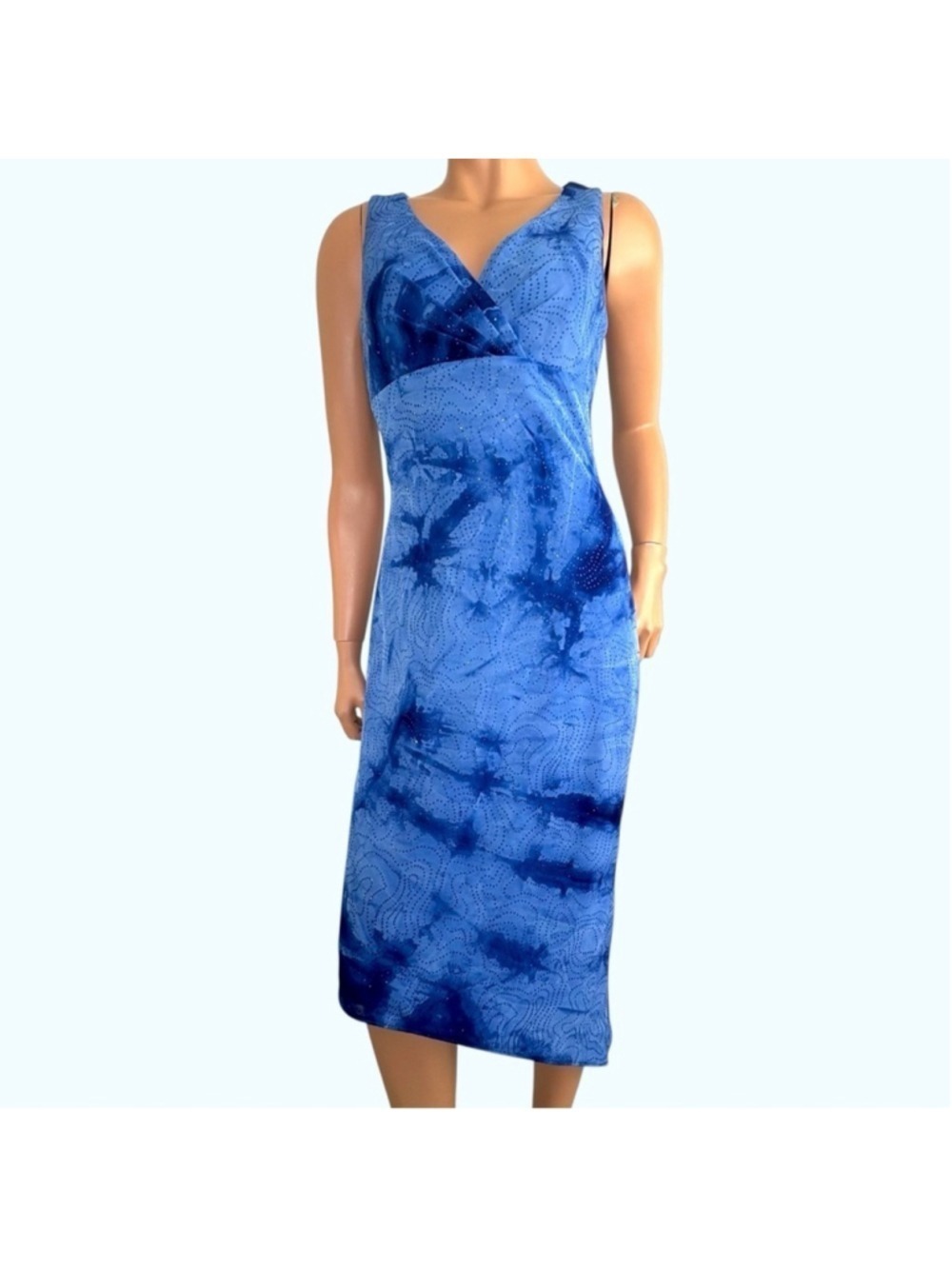 Clique USA Beaded Dress 10 [S] Asymmetric Hem Blue Rhinestones Wedding Guest - Picture 3 of 8